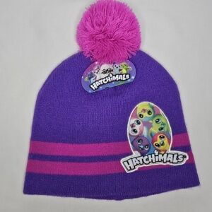 New Girls Hatchimals Purple Fuschia Pink Pom Pom Beanie Winter Hat One Size